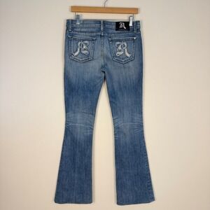 Rock & Republic Flare Jeans Women 29 Blue Embroidered R Pocket Y2K Vintage